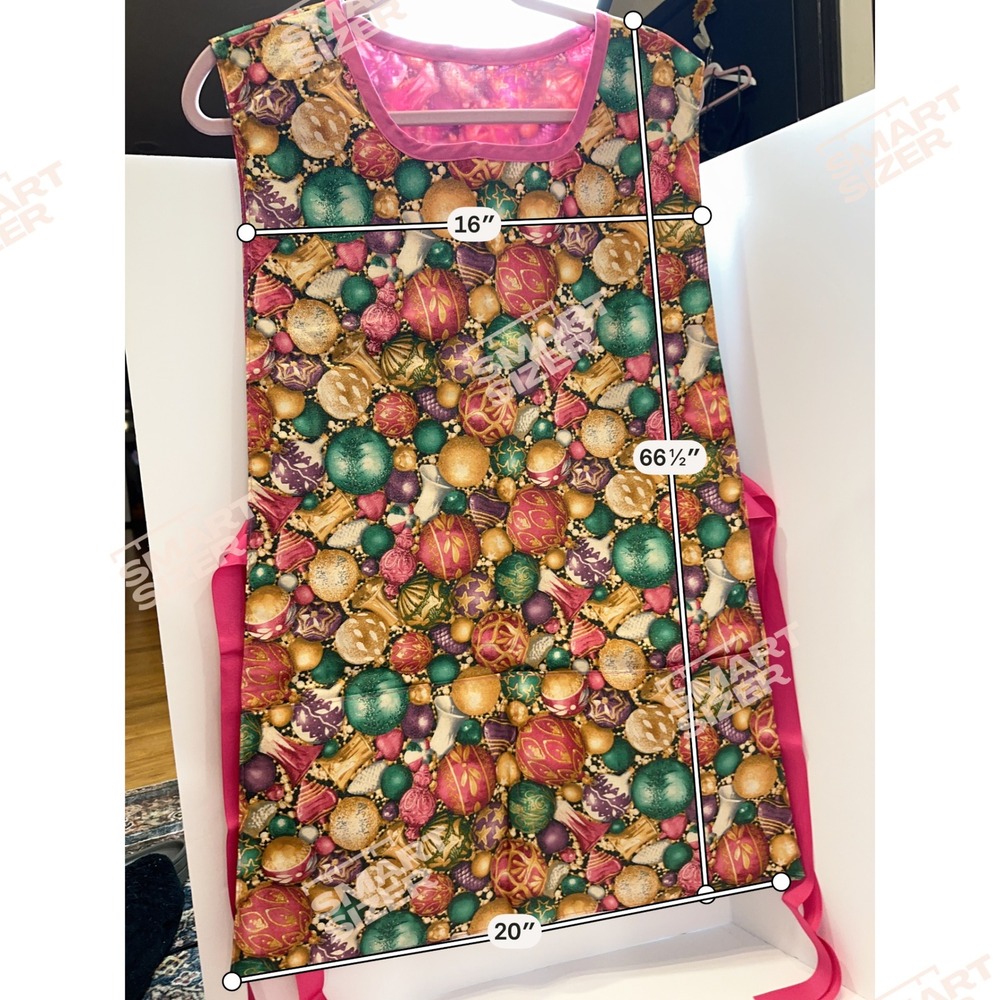 Handmade Christmas Ornament Print Tabard Apron Pink Ribbon Side Ties Lined‎ - Picture 10 of 10